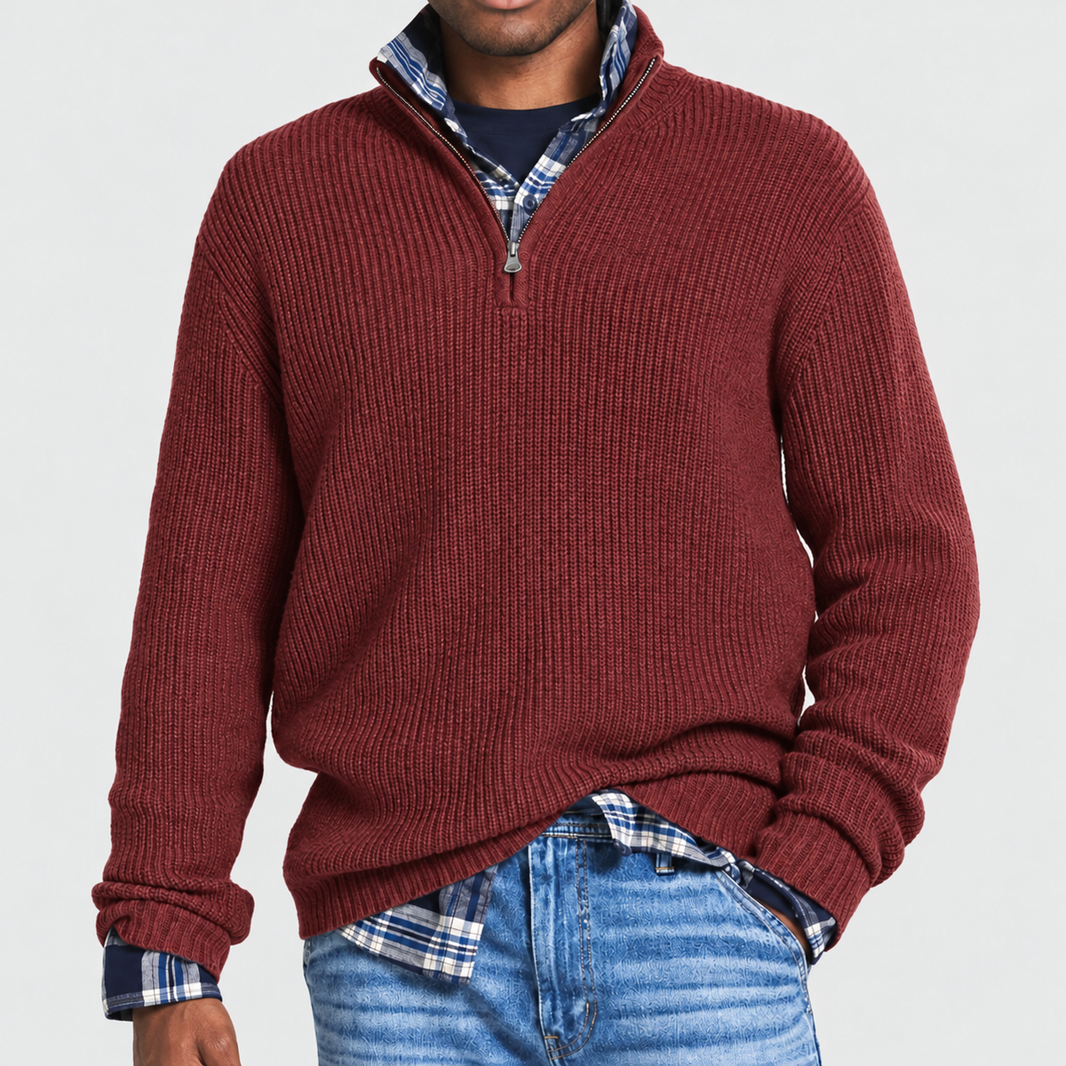 Alsidig business-casual-sweater med lynlås til mænd | Kontortøj