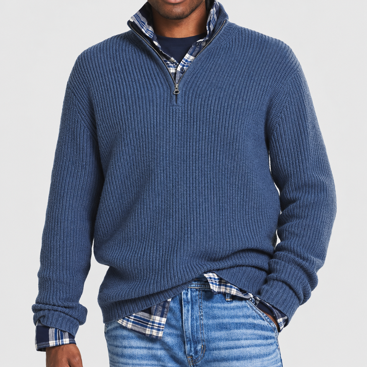 Alsidig business-casual-sweater med lynlås til mænd | Kontortøj