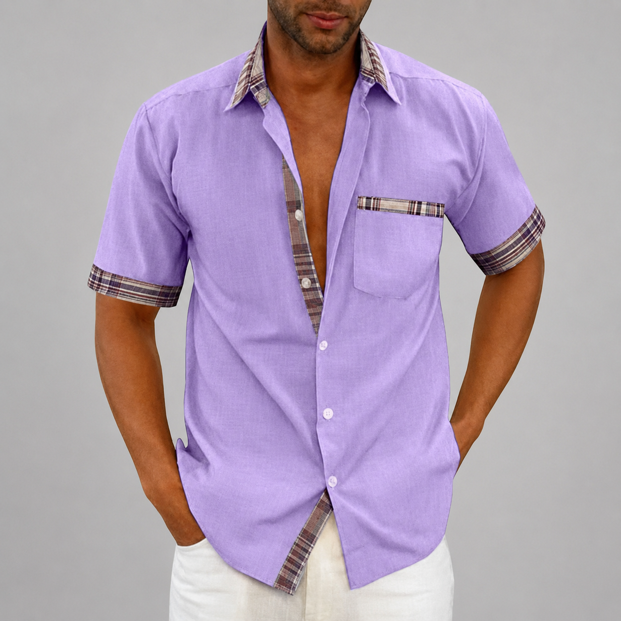 Camicia estiva casual da uomo con bottoni | Maniche corte
