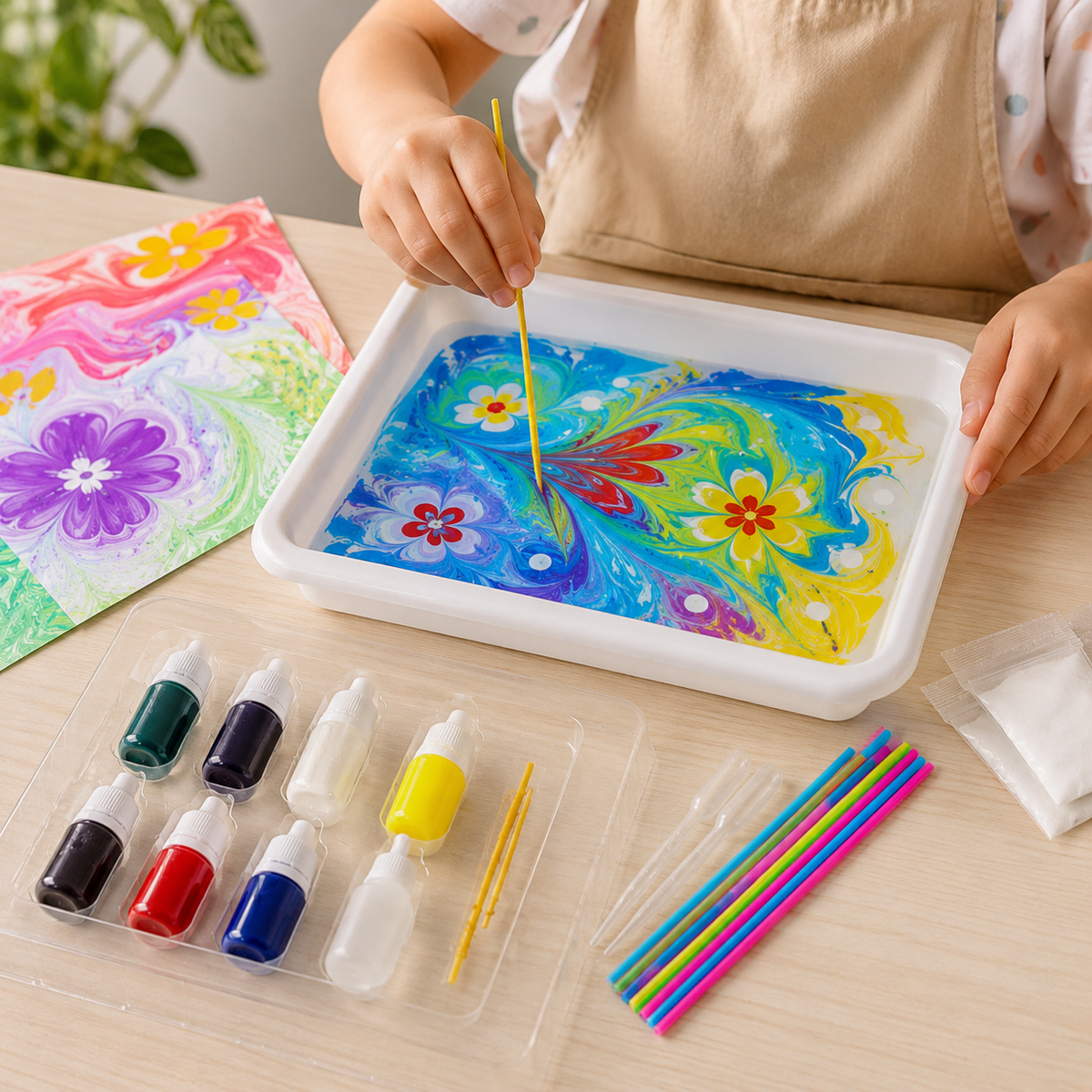 Kit di colori per marmorizzazione senza sporcare, divertimento creativo per bambini