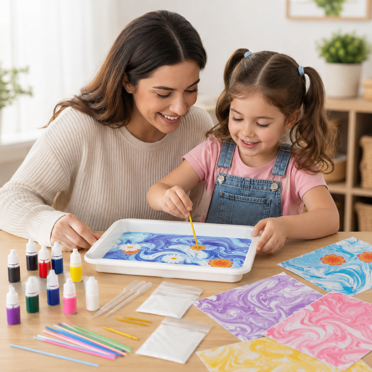 Kit di colori per marmorizzazione senza sporcare, divertimento creativo per bambini