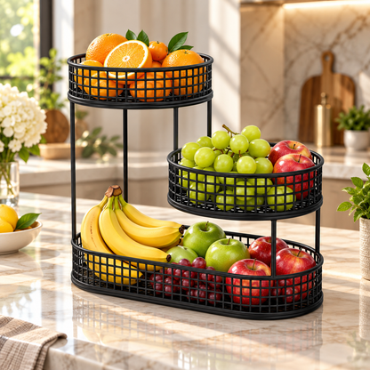 Frutero de metal, elegante organizador de aperitivos para la cocina