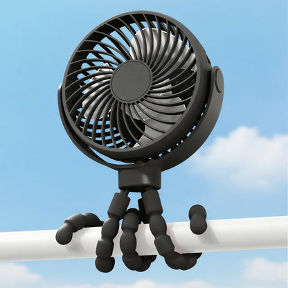 Ventilator portabil cu clemă, alimentat cu baterii, pentru cărucior