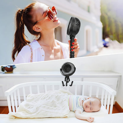 Ventilator portabil cu clemă, alimentat cu baterii, pentru cărucior