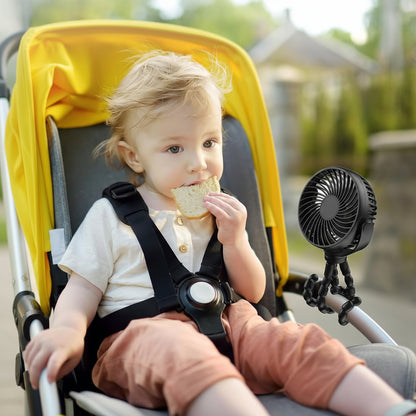 Ventilator portabil cu clemă, alimentat cu baterii, pentru cărucior