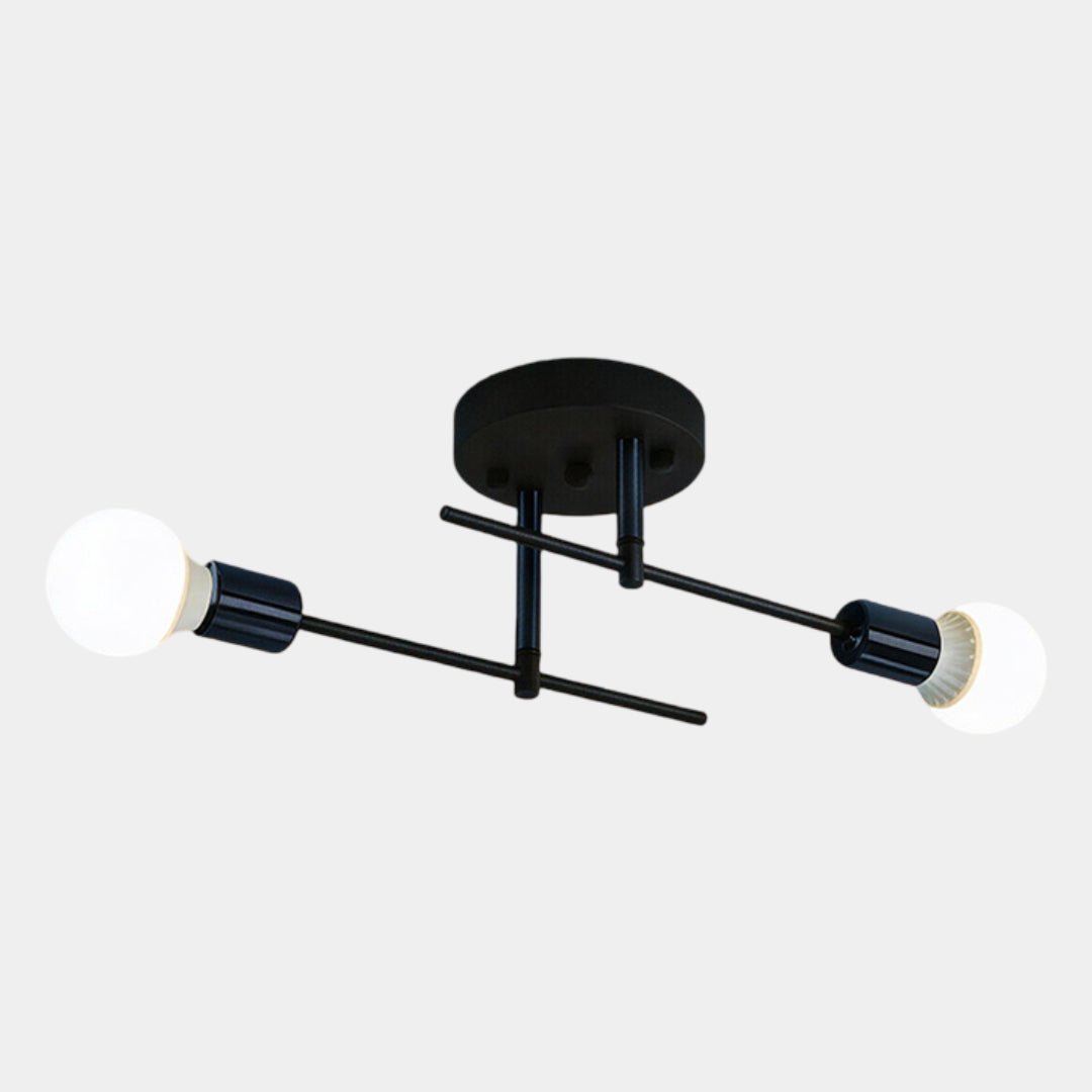 Lampada da soffitto moderna a 2 luci | Lampadario a plafone nero e oro