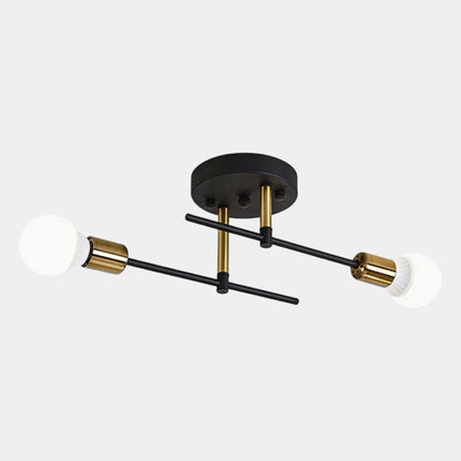 Lampada da soffitto moderna a 2 luci | Lampadario a plafone nero e oro