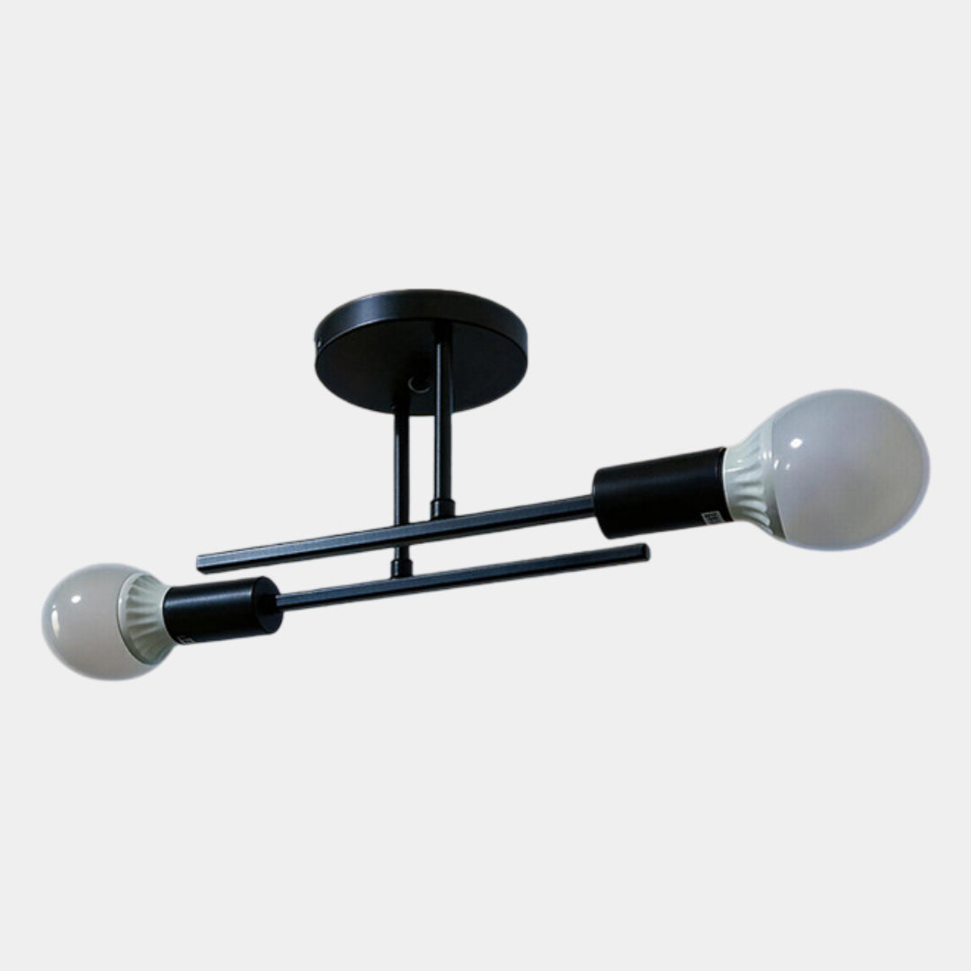 Lampada da soffitto moderna a 2 luci | Lampadario a plafone nero e oro