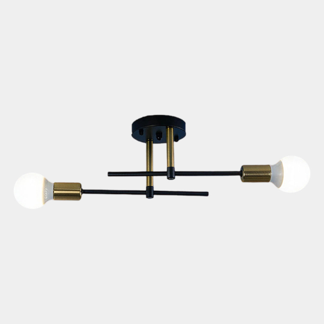 Lampada da soffitto moderna a 2 luci | Lampadario a plafone nero e oro