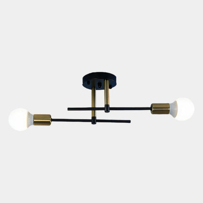 Lampada da soffitto moderna a 2 luci | Lampadario a plafone nero e oro