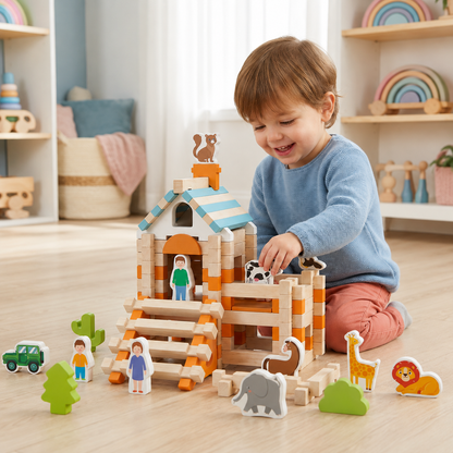 Montessori-byggeklodser i træ til kreativ leg for småbørn