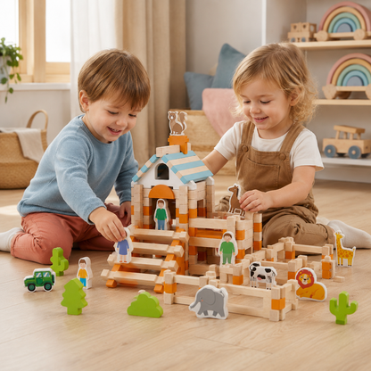 Montessori-byggeklodser i træ til kreativ leg for småbørn