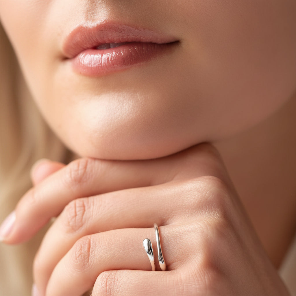 Mothers Day Birthstone Ring Dainty Silver Adjustable Ring