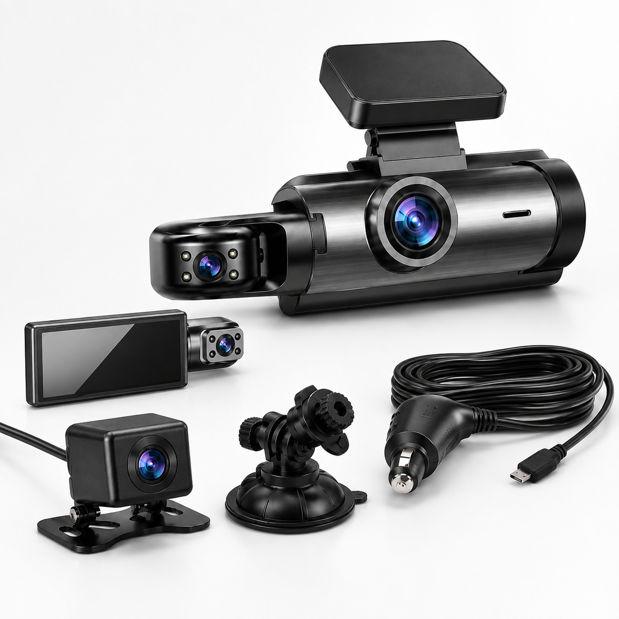 Multi-channel-dashcam med Full HD-loopoptagelse og dobbelt objektiv