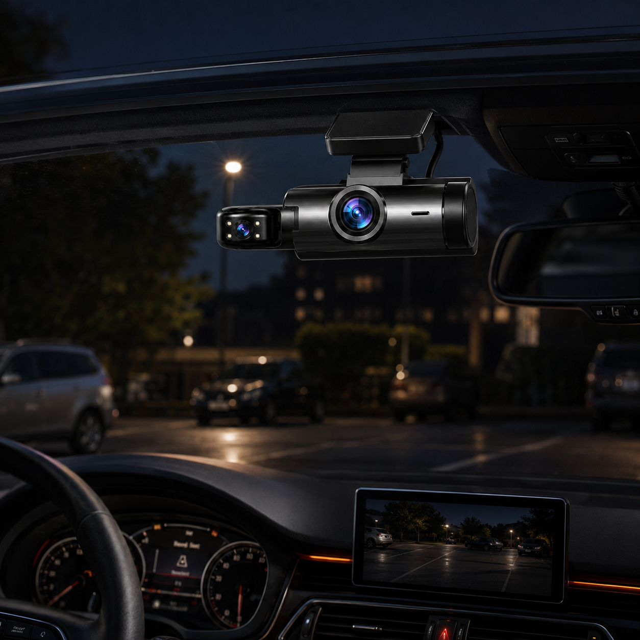Multi-channel-dashcam med Full HD-loopoptagelse og dobbelt objektiv