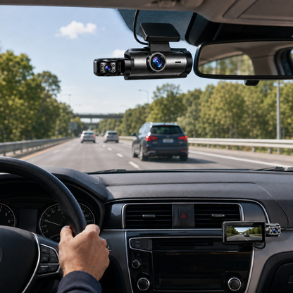 Multi-channel-dashcam med Full HD-loopoptagelse og dobbelt objektiv