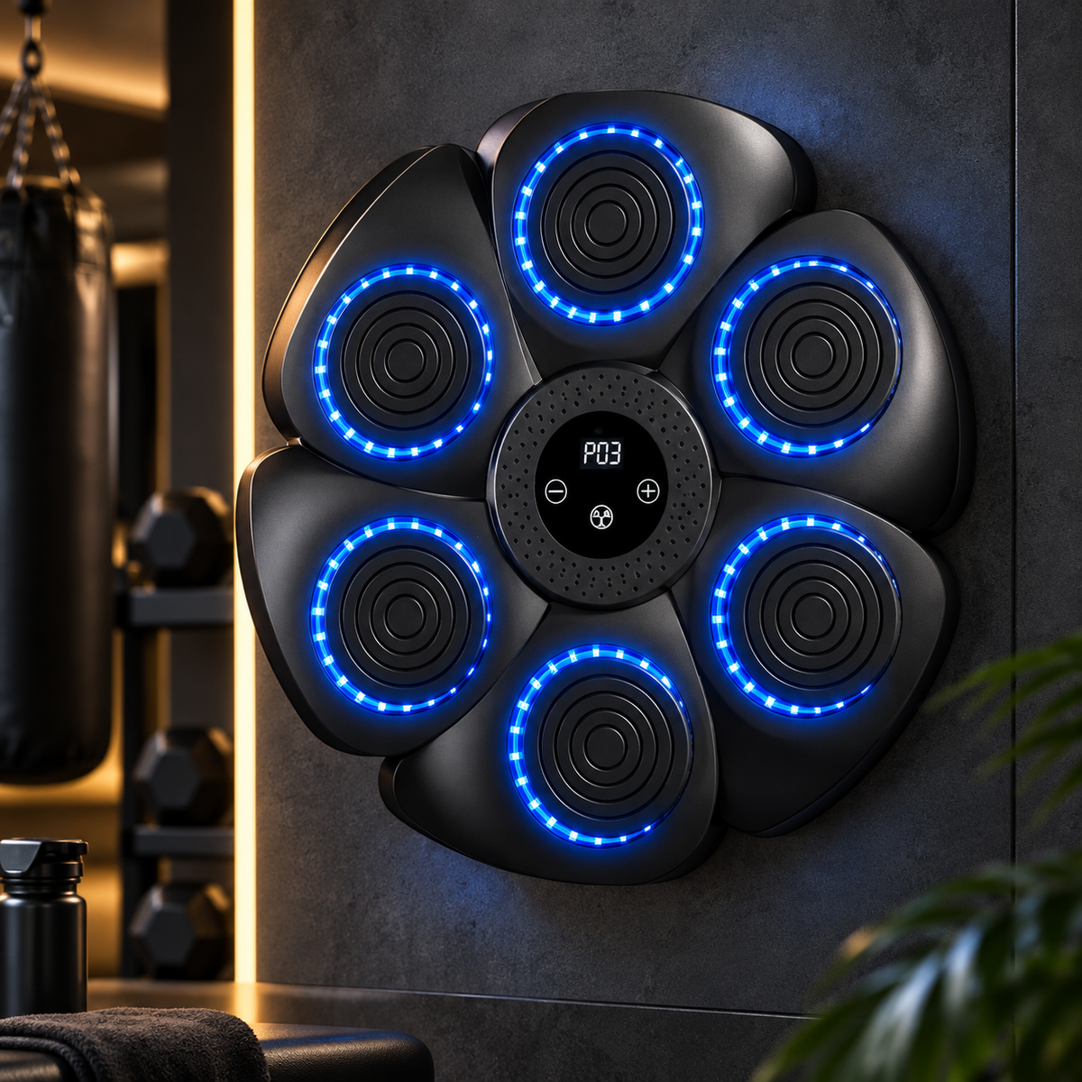 Interaktiv musikboksepude til rytmetræning og hjemmetræning