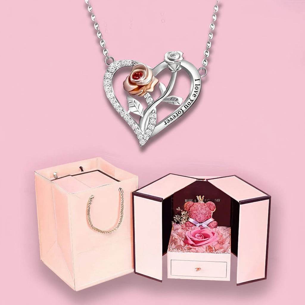 Necklace Heart Pendant Silver Rose Gift Jewelry Romantic Couples