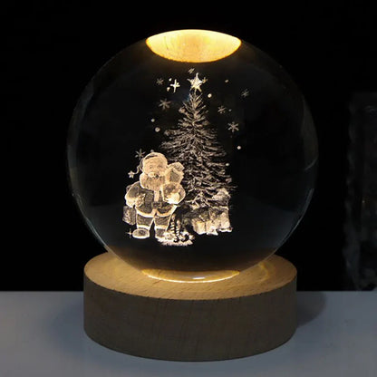 Natlampe Krystalkugle 3D Planet Indgraveret LED Bordlampe