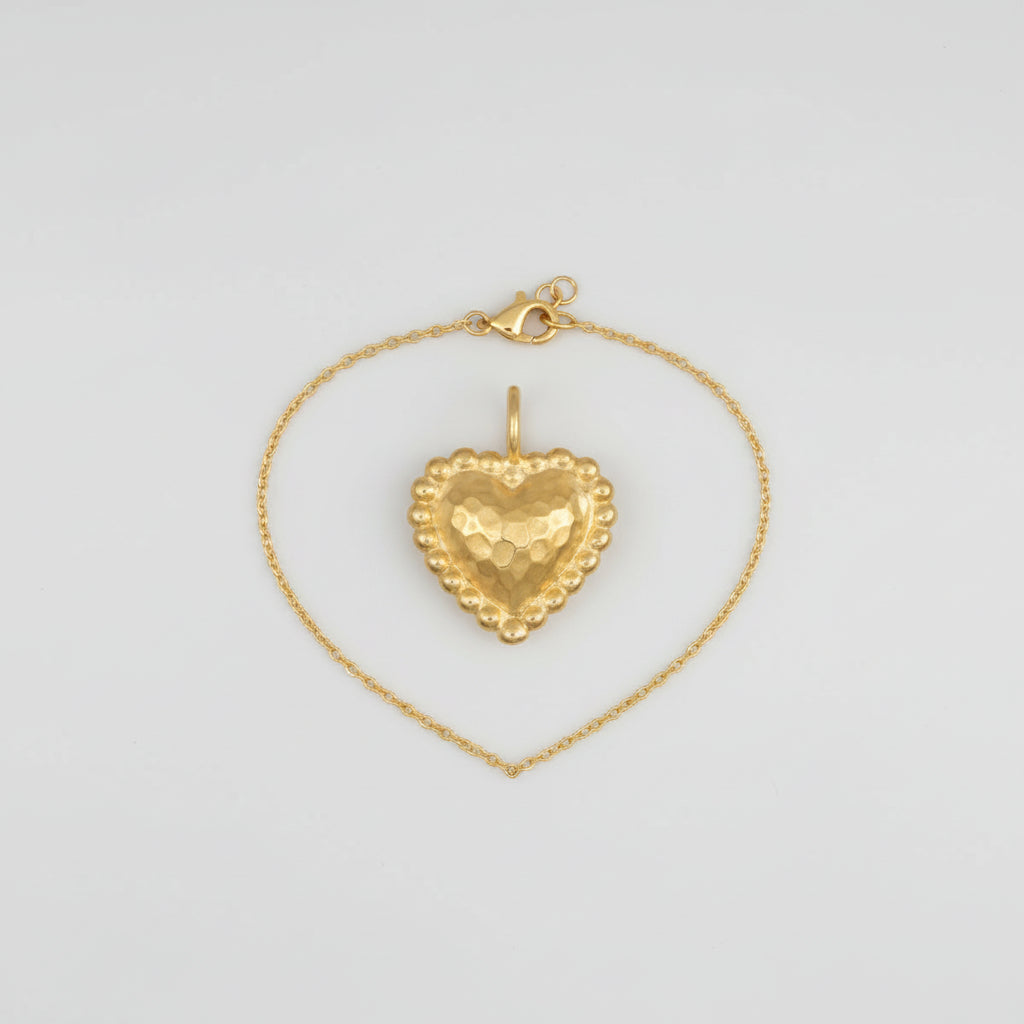 Collana Catena con Ciondolo a Cuore Martellato in Oro