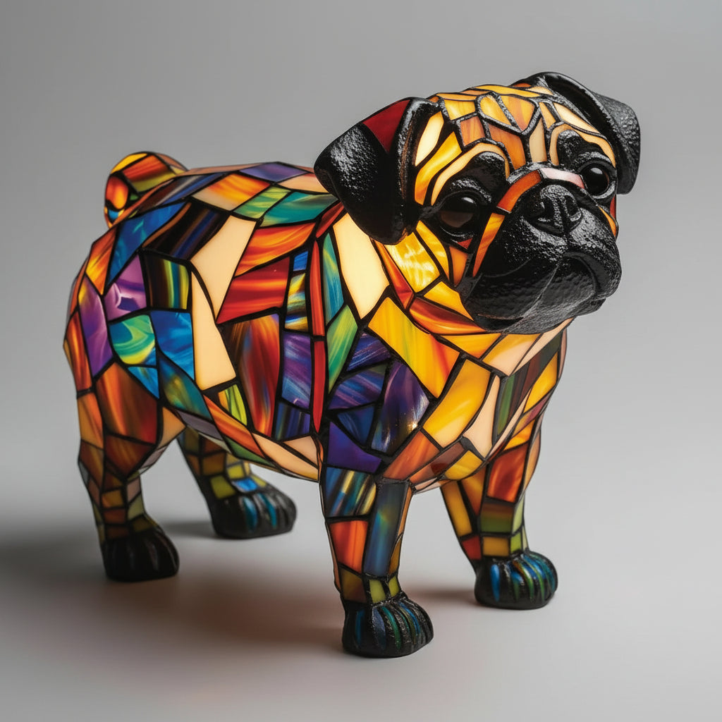 Candeeiro de Mesa LED Estatueta de Cão Vidro Colorido Luz Noturna Quarto