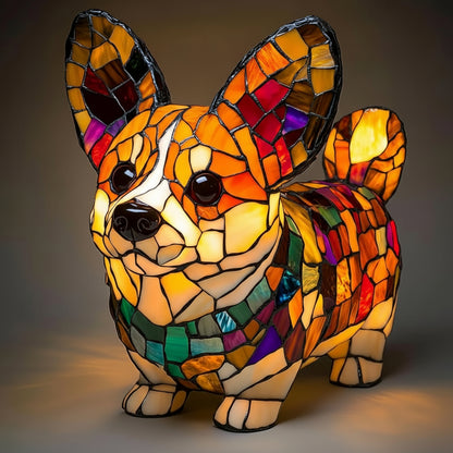 Candeeiro de Mesa LED Estatueta de Cão Vidro Colorido Luz Noturna Quarto