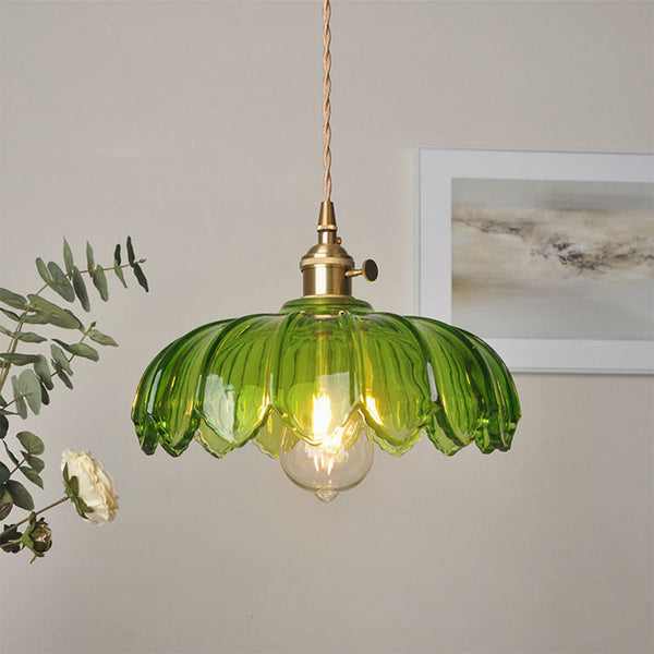 Vintage Flower Pendant Lamp | Coloured Glass Hanging Light