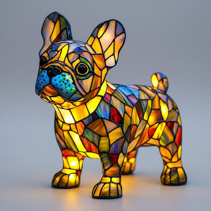 Candeeiro de Mesa LED Estatueta de Cão Vidro Colorido Luz Noturna Quarto