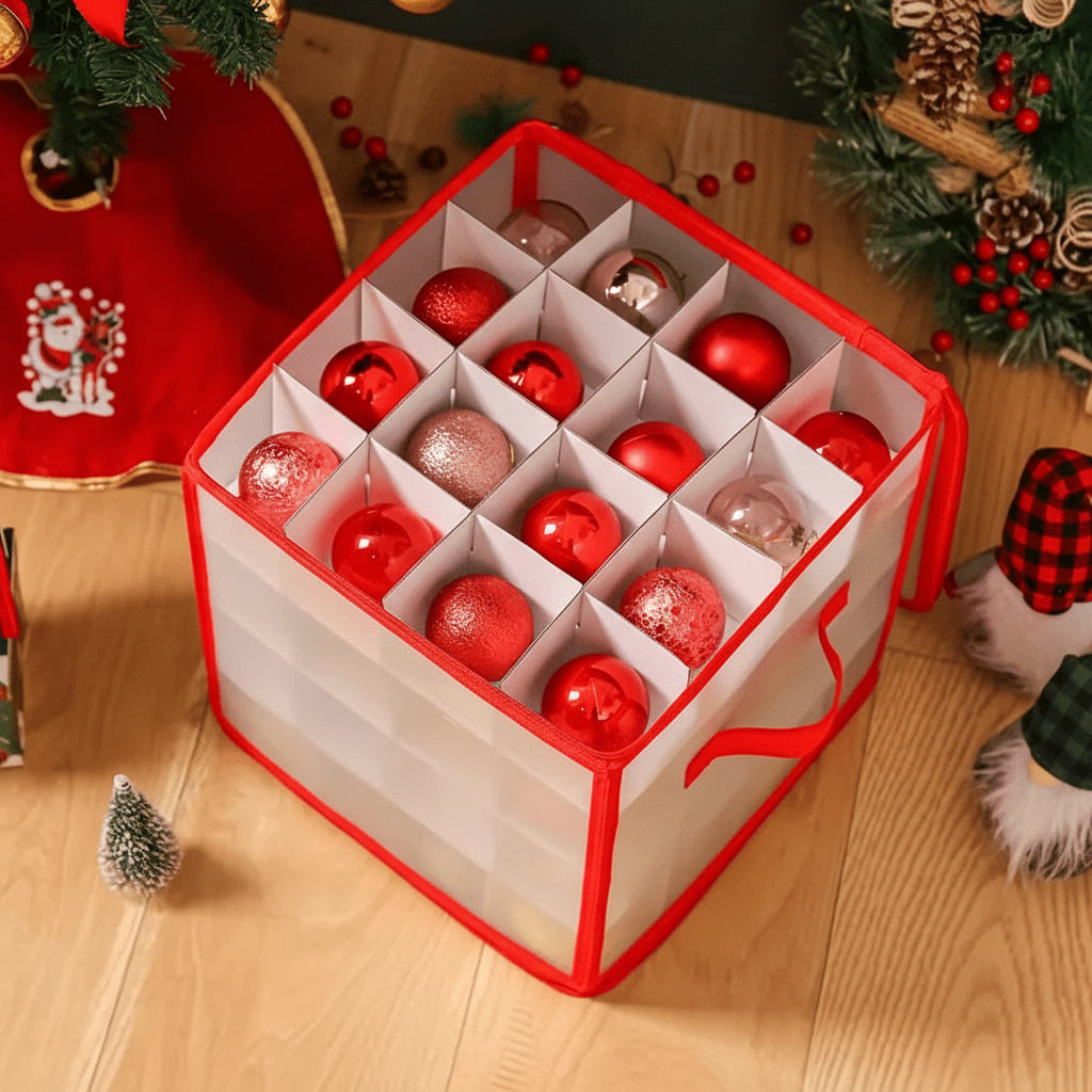 Scatola porta decorazioni trasparente in plastica per Natale