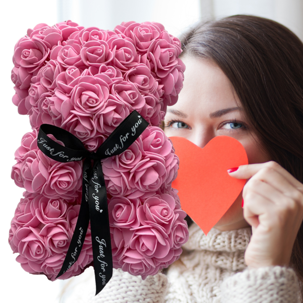 Oso de Rosas Regalo para el Día de la Madre Decoración de Osito con Flores Artificiales