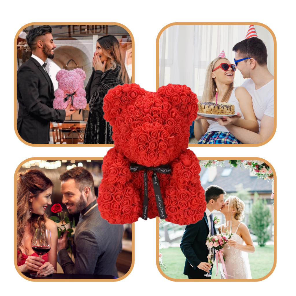 Oso de Rosas Regalo para el Día de la Madre Decoración de Osito con Flores Artificiales