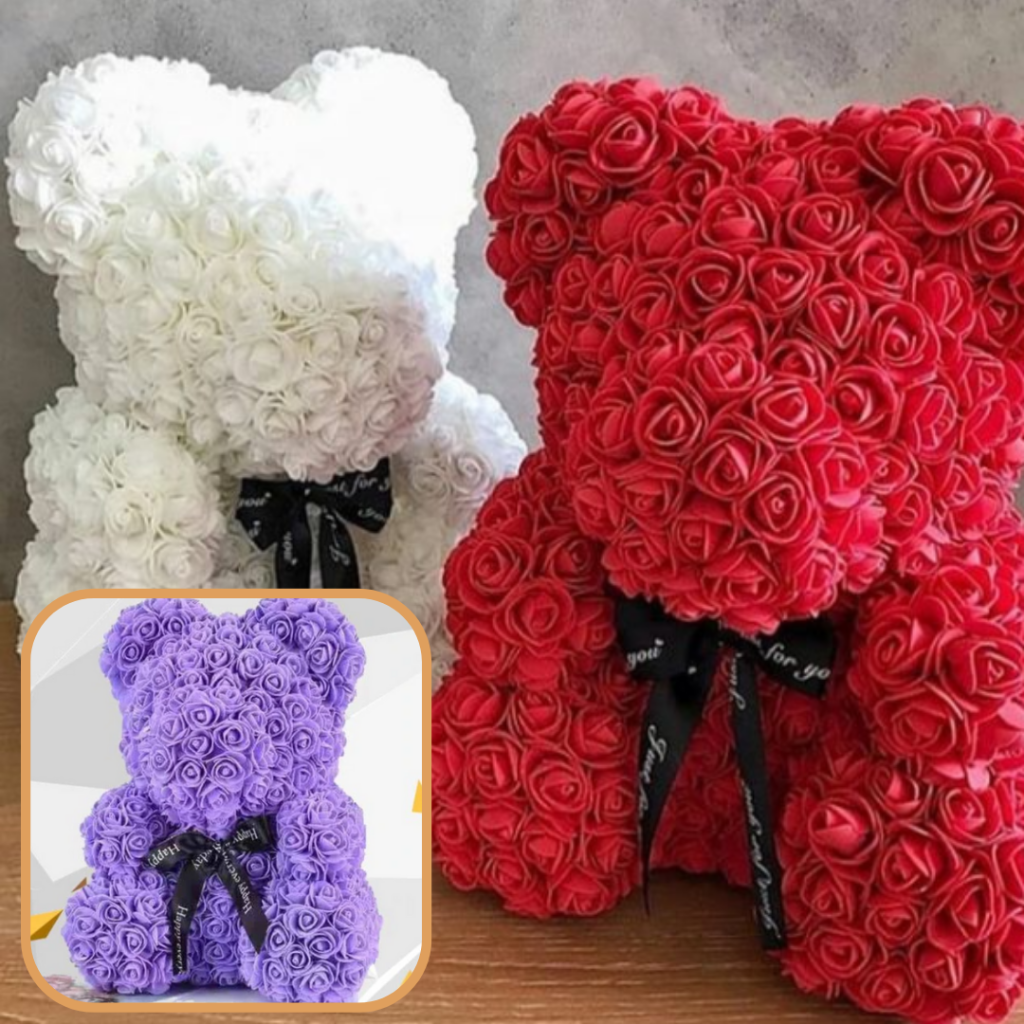 Oso de Rosas Regalo para el Día de la Madre Decoración de Osito con Flores Artificiales