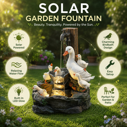 Fonte Exterior Solar para Jardim com Banho de Pássaros