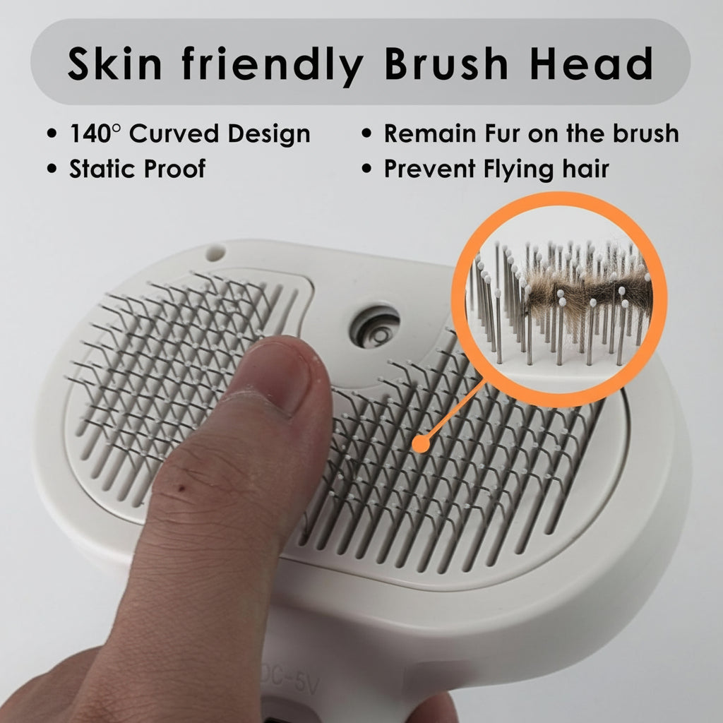 Cepillo para el cuidado de mascotas con autolimpieza, masaje de silicona y peine pulverizador