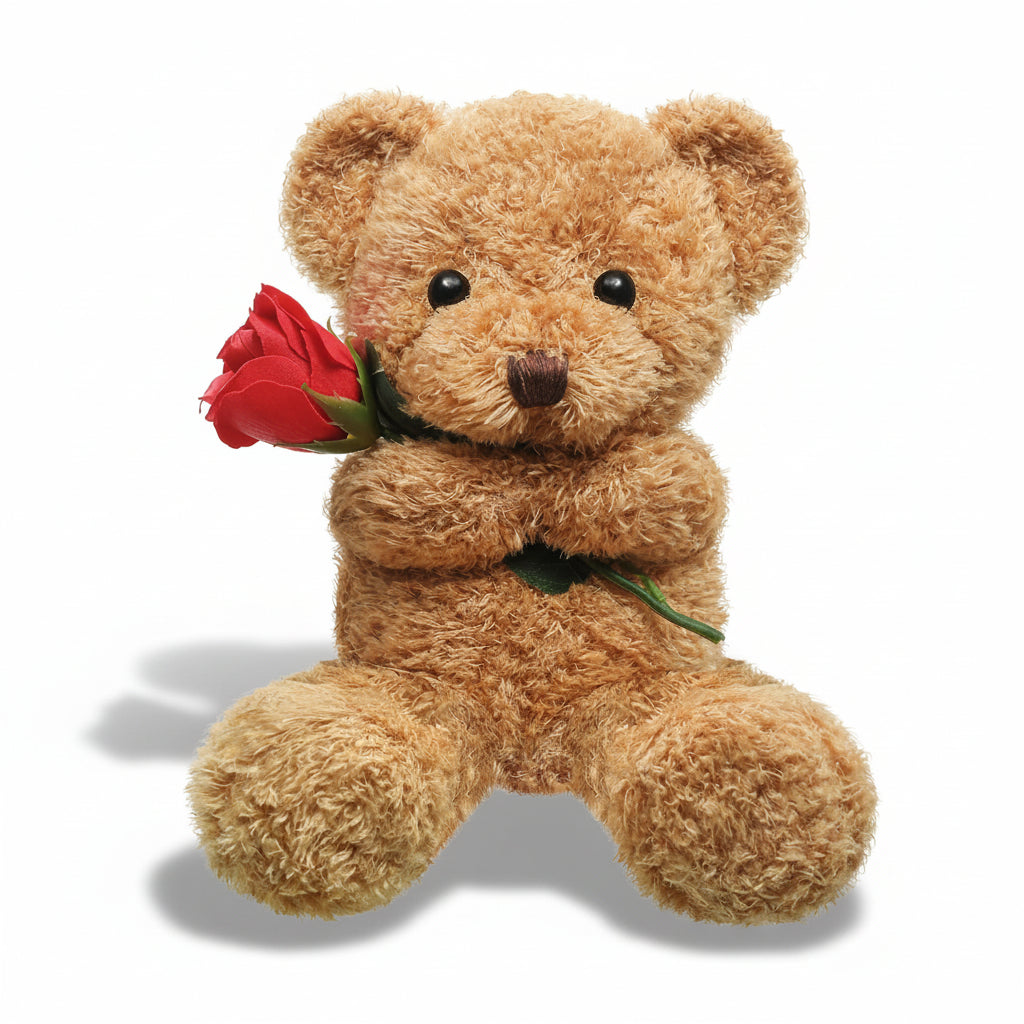 Orso di peluche di San Valentino morbido con rosa, regalo di animale imbottito