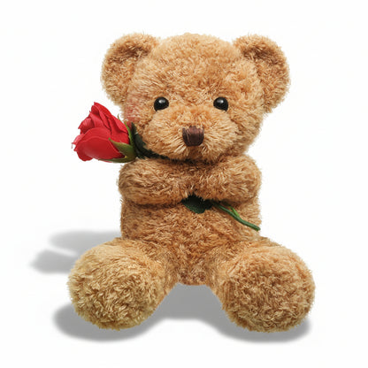 Orso di peluche di San Valentino morbido con rosa, regalo di animale imbottito