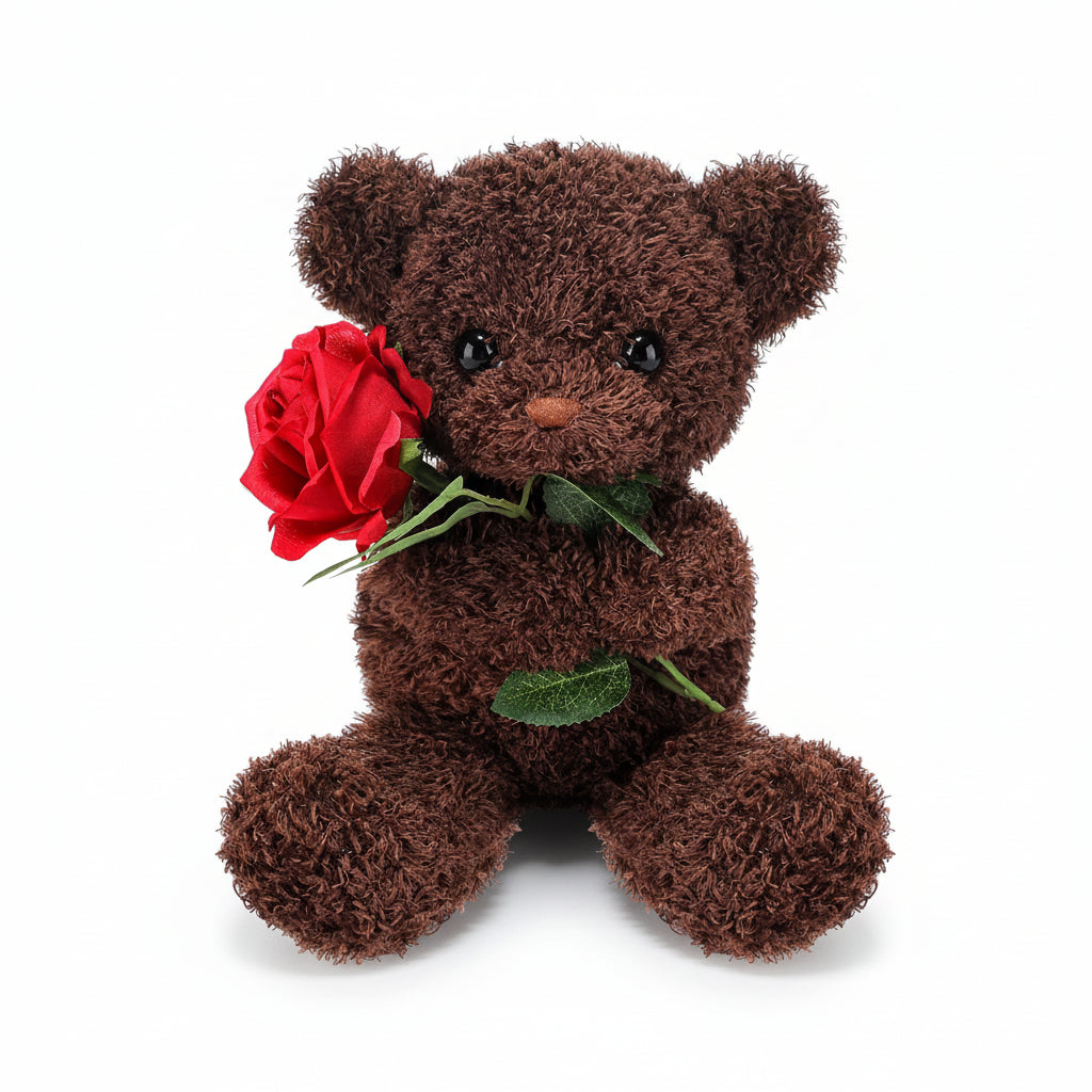 Orso di peluche di San Valentino morbido con rosa, regalo di animale imbottito