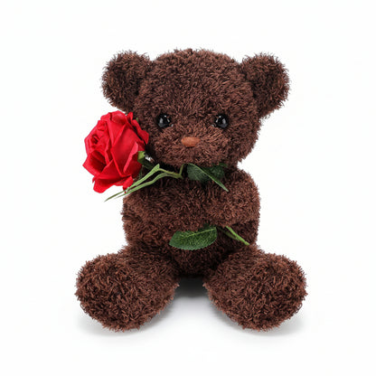Orso di peluche di San Valentino morbido con rosa, regalo di animale imbottito