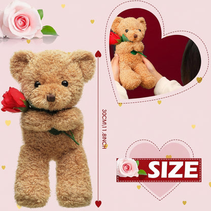 Orso di peluche di San Valentino morbido con rosa, regalo di animale imbottito