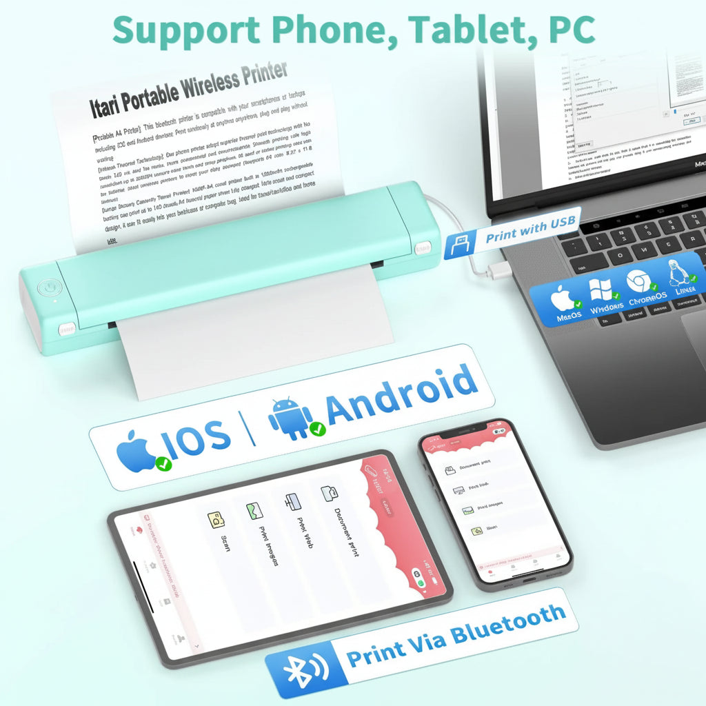 Tragbarer Wärme-Drucker Kabellos Bluetooth Kompakter Papierdrucker