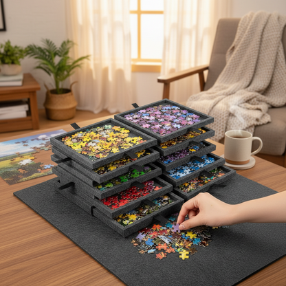 Tabuleiro de Puzzle com Gavetas Estojo Ajustável para Quebra-Cabeças