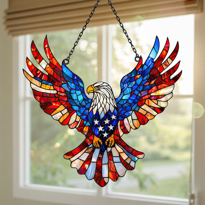 Decorazione da parete aquila patriottica in vetro colorato per finestre
