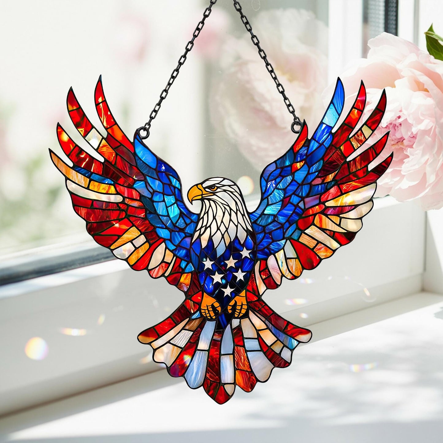 Decorazione da parete aquila patriottica in vetro colorato per finestre