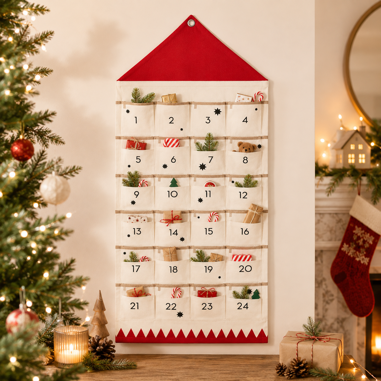 Design di stoffa per calendario personalizzato del conto alla rovescia di Natale