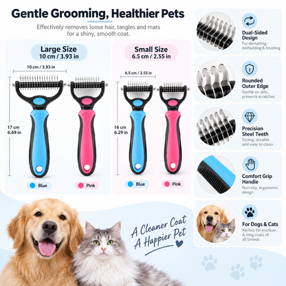Cepillo quitarañas para mascotas con diseño de doble cara