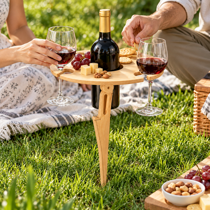 Sammenklappeligt, bærbart picnic-vinbord i træ til udendørs brug