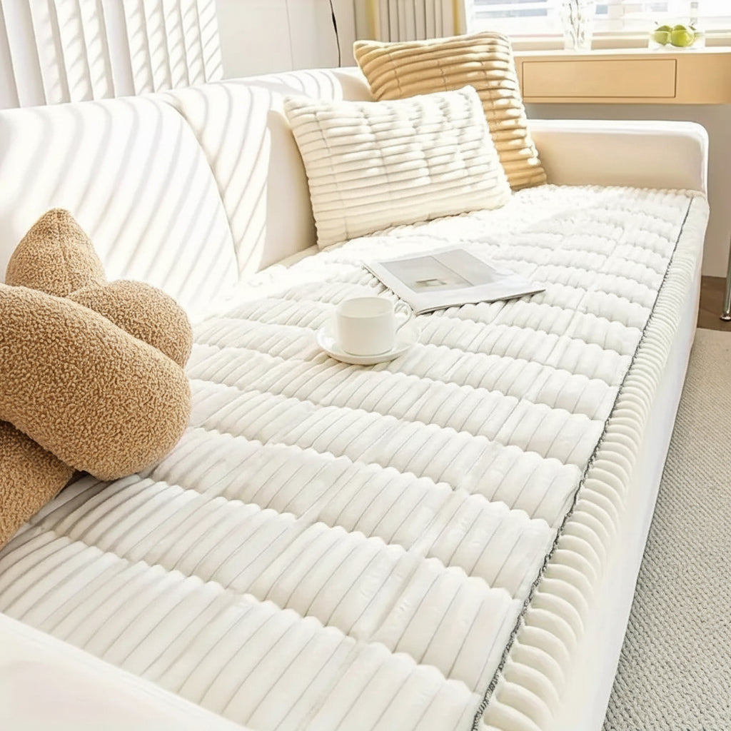 Copertura per Divano in Pile con Bordi Plissettati Protezione e Comfort per Divano