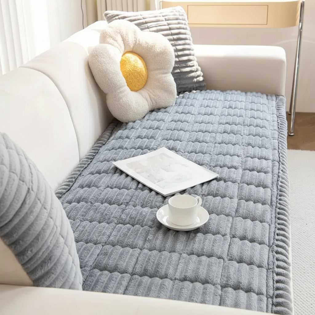 Copertura per Divano in Pile con Bordi Plissettati Protezione e Comfort per Divano