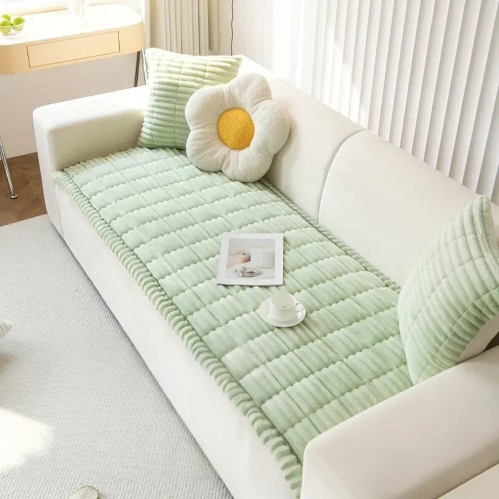 Copertura per Divano in Pile con Bordi Plissettati Protezione e Comfort per Divano