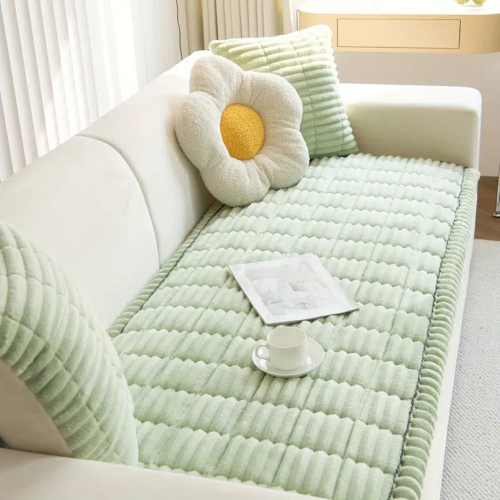 Copertura per Divano in Pile con Bordi Plissettati Protezione e Comfort per Divano
